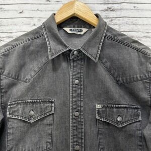 Salt Valley Western Jean Shirt Men's Medium Black Gray Denim Rodeo Cowboy Cotton